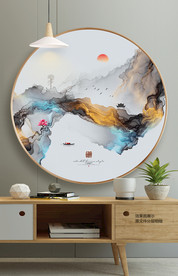 圆形装饰画 抽象山水画