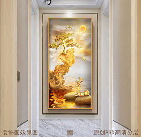 发财树新中式玄关装饰画