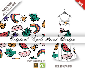 卡通仙人掌四方连续