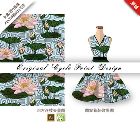 矢量线条荷花四方连续