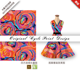 抽象油画玫瑰四方连续