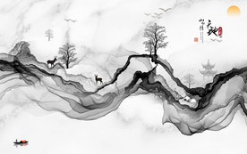 爵士白山水新水墨画 TIF分层