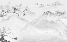 简约山水水墨国画 TIF分层