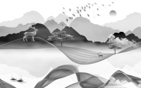 现代山水水墨国画 TIF分层