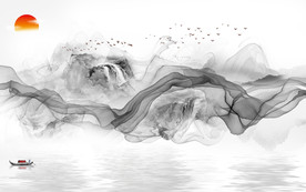 线条山水水墨国画 TIF分层