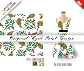 抽象斑鸠树叶四方连续