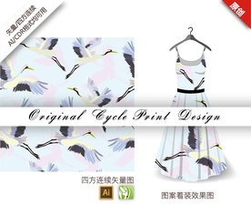 矢量传统仙鹤四方连续