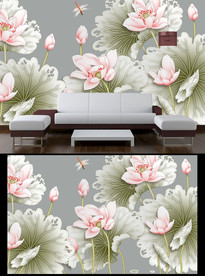 荷花电视背景墙