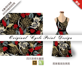 抽象手绘君子兰四方连续