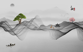 高档 线条山水画 TIF分层