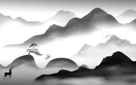 水墨山水画背景墙 TIF分层