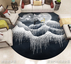 新中式山水抽象圆形地毯