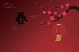 矢量图新年梅花灯笼春字背景图