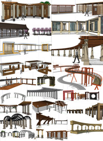 园林廊架建筑模型