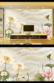 大理石纹理荷花电视背景墙