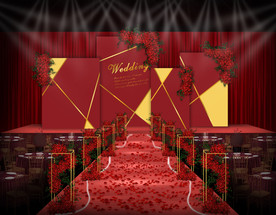 几何红金色婚礼仪式区