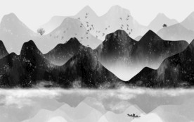 灰色山水意境国画 TIF分层