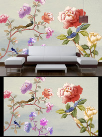 手绘花鸟背景墙