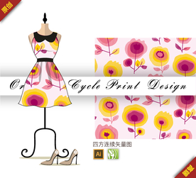 抽象金花茶四方连续