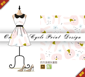 卡通简约兔子四方连续