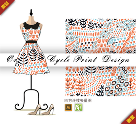 抽象涂鸦花草四方连续