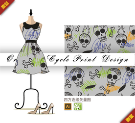 蜡笔骷髅菠萝四方连续