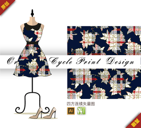 矢量牡丹格子四方连续