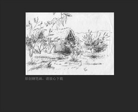 钢笔画果园写生