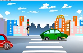 扁平人物不遵守交规冲红灯15秒