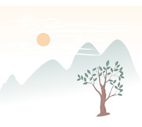 中国风夕阳风景无框画