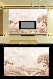 大理石麋鹿背景墙