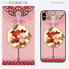 富贵花开宫廷古风扇子手机壳图案