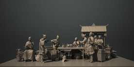 古道驿站场景人物雕塑