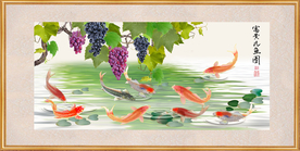 原创高清鲤鱼葡萄装饰画背景墙