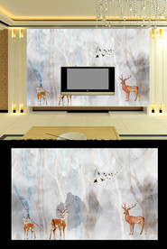 大理石麋鹿电视背景墙