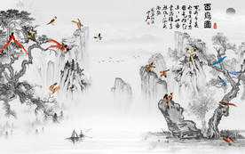 花鸟背景新山水画 tif分层