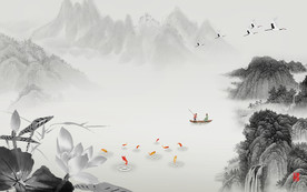 酒店背景墙山水画 tif分层