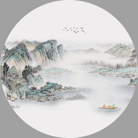 圆形山水画 水墨圆形山水