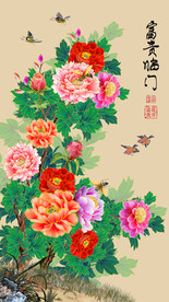 原创玄关高清手绘牡丹装饰画