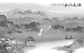 极品山水画客厅墙 TIF分层