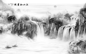 高山 山水画客厅墙 TIF分层