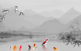 九鱼 山水画电视墙 TIF分层