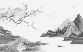 中国风山水画电视墙 TIF分层