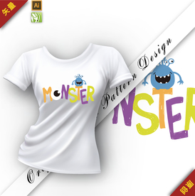 矢量原创可爱怪兽字母插图图案