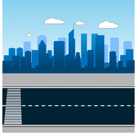 矢量图城市天际线建筑与马路