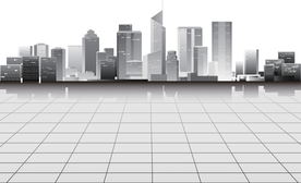 矢量图灰度城市天际线建筑与广场