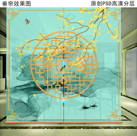 新中式花鸟画垂帘隔断卷帘