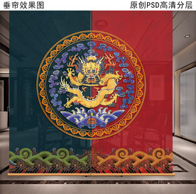 新中式国潮卷帘软屏风装饰画