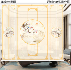 新中式花鸟画垂帘隔断卷帘