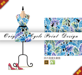 抽象涂鸦树叶四方连续